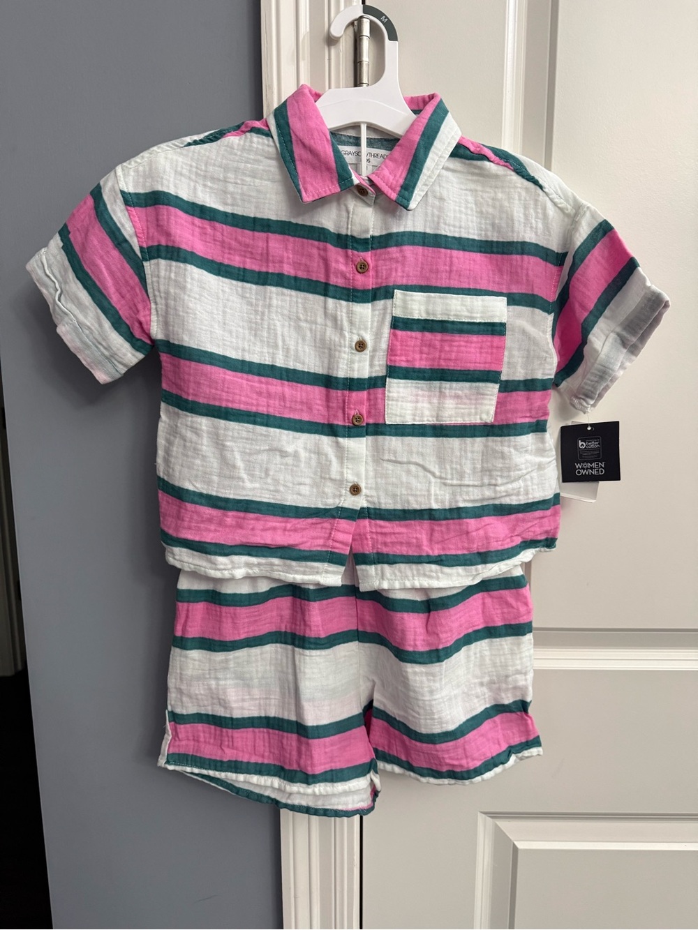 Grayson Threads White, Pink & Green Striped Kids Matching Set